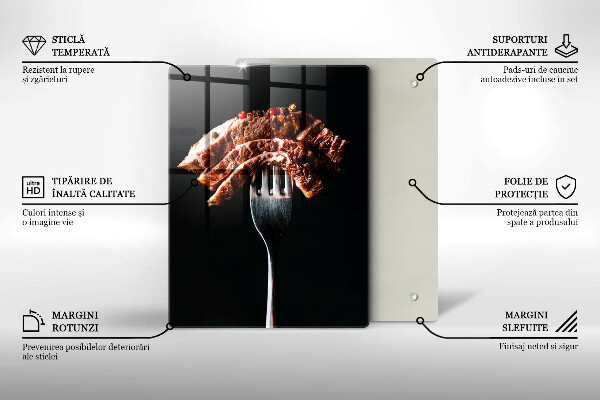 Tábua de corte de vidro Carne no garfo