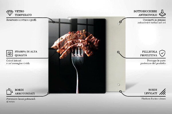 Tábua de corte de vidro Carne no garfo