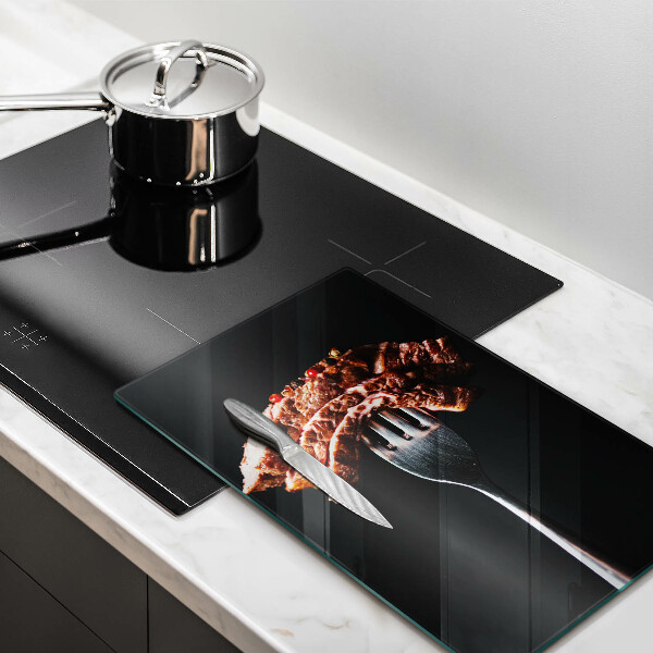 Tábua de corte de vidro Carne no garfo