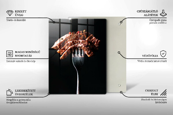 Tábua de corte de vidro Carne no garfo