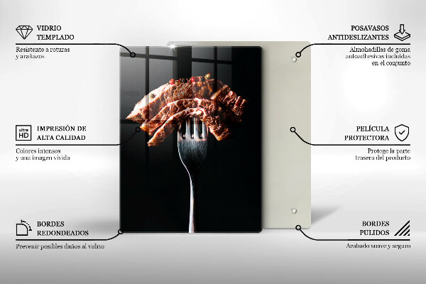 Tábua de corte de vidro Carne no garfo