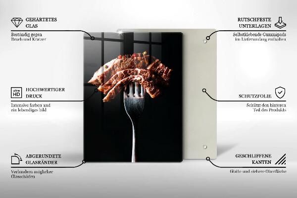 Tábua de corte de vidro Carne no garfo