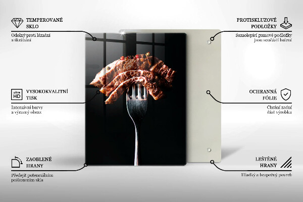 Tábua de corte de vidro Carne no garfo