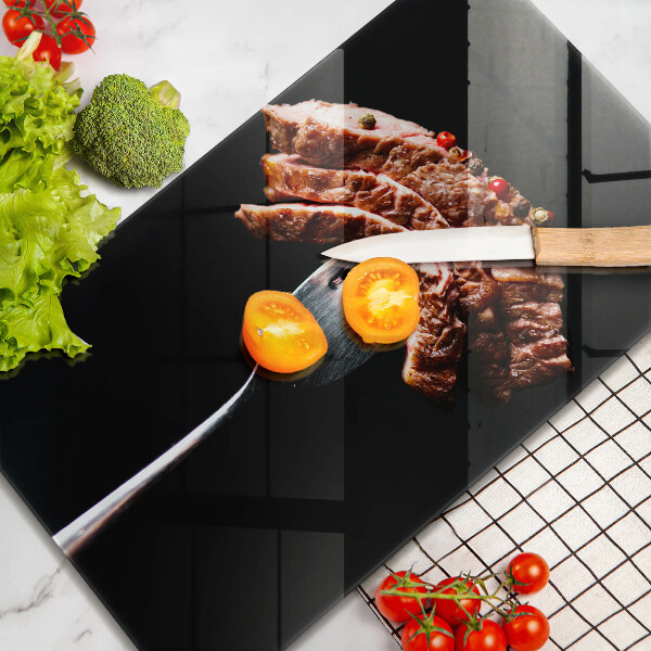 Tábua de corte de vidro Carne no garfo