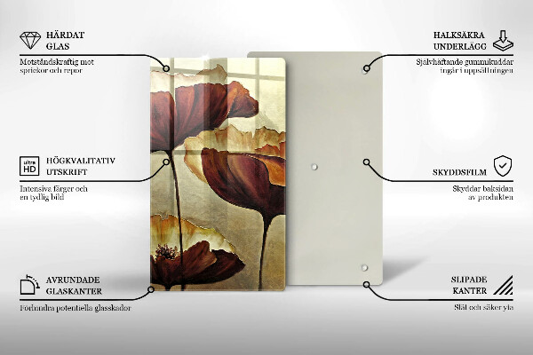 Tábua de vidro Flores boho pintadas