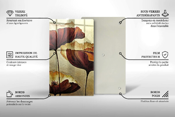 Tábua de vidro Flores boho pintadas