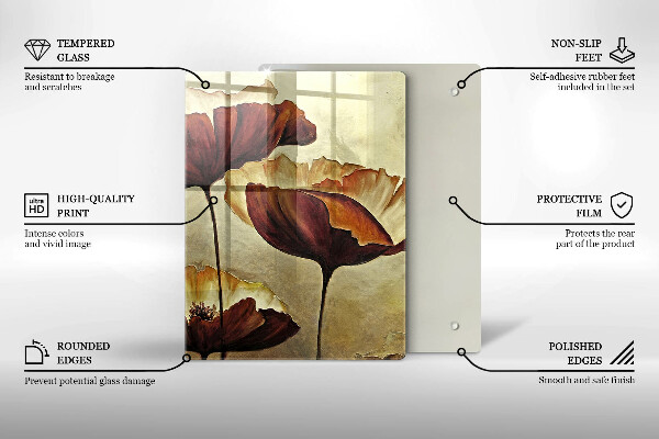 Tábua de vidro Flores boho pintadas