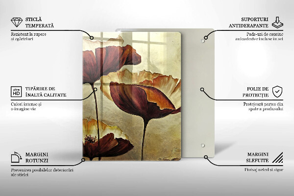 Tábua de vidro Flores boho pintadas