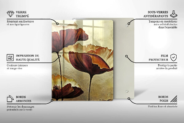 Tábua de vidro Flores boho pintadas