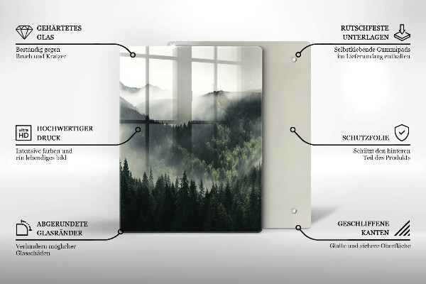 Tábua de vidro Paisagem de floresta e neblina