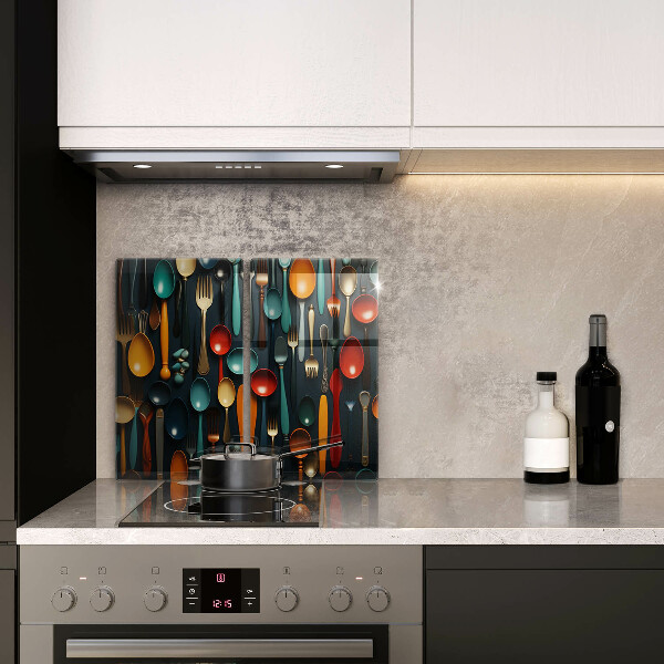 Tábua de corte de vidro Colheres e garfos coloridos