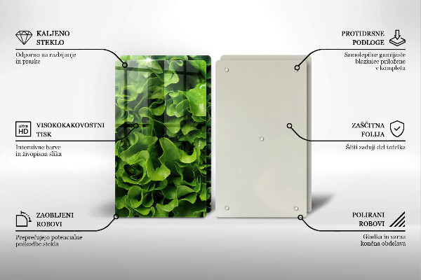 Tábua de cortar de vidro Folhas de alface verde