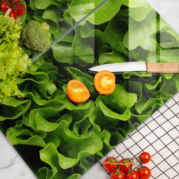 Tábua de cortar de vidro Folhas de alface verde