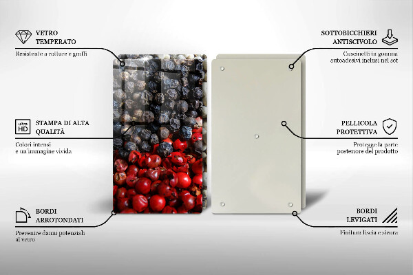 Tábua de cortar de vidro Pimenta preta