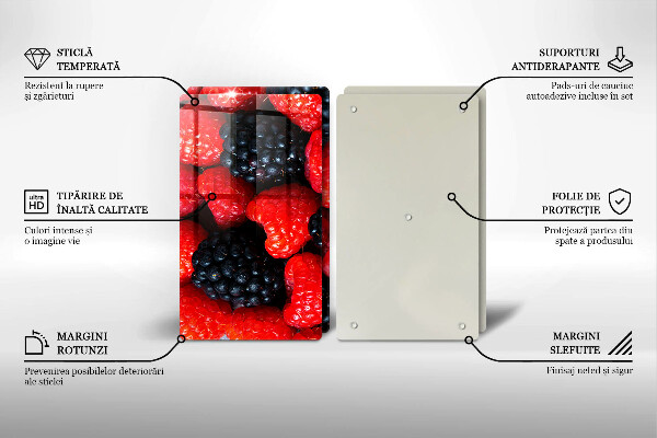 Tábua de corte de vidro Framboesas e amoras