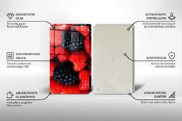 Tábua de corte de vidro Framboesas e amoras