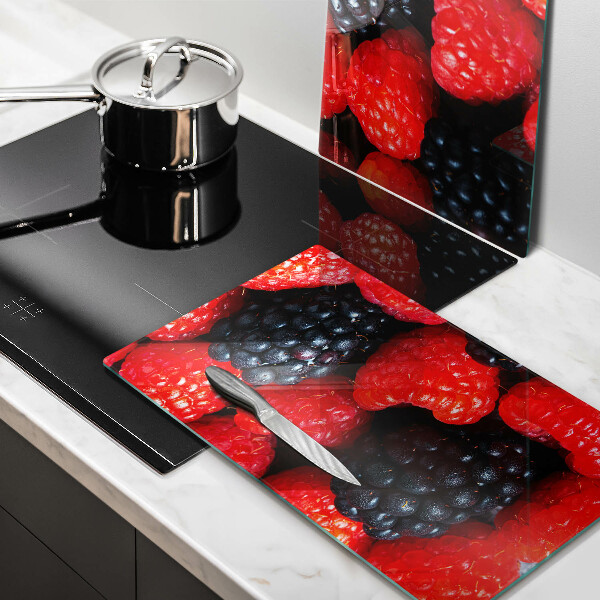 Tábua de corte de vidro Framboesas e amoras