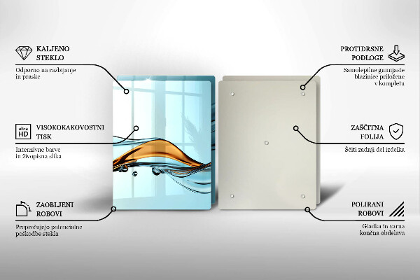 Tábua de vidro Água sobre fundo azul