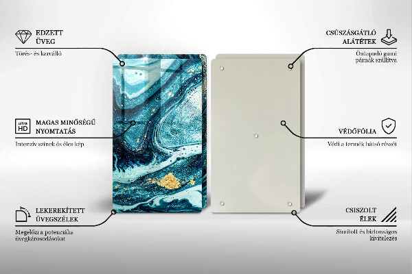 Tábua para cozinha Azul abstrato dourado