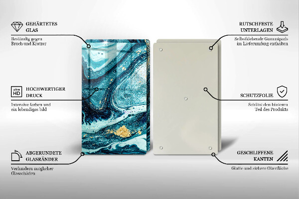 Tábua para cozinha Azul abstrato dourado