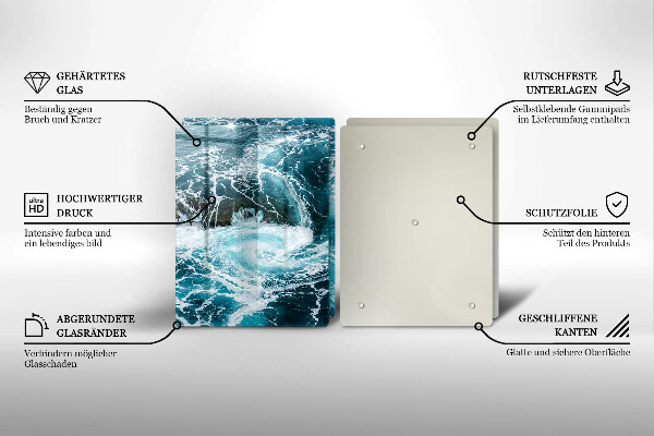 Tábua de cortar de vidro Ondas espumosas de água