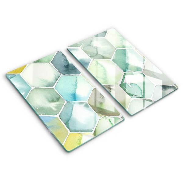 Tábua de vidro Hexágonos em aquarela