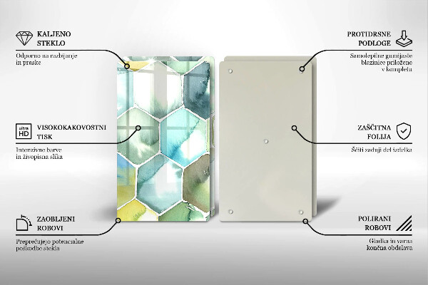 Tábua de vidro Hexágonos em aquarela