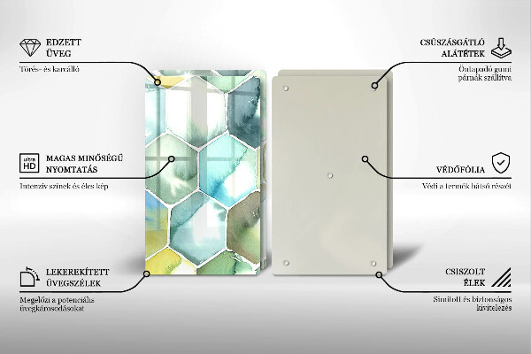 Tábua de vidro Hexágonos em aquarela