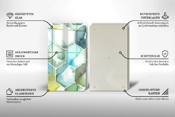 Tábua de vidro Hexágonos em aquarela