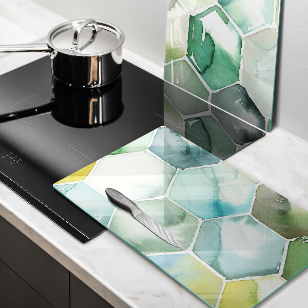 Tábua de vidro Hexágonos em aquarela