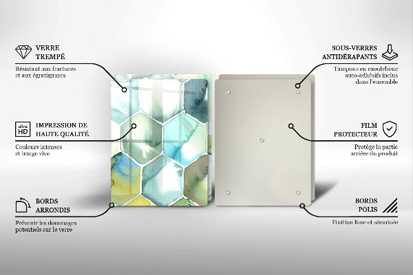 Tábua de vidro Hexágonos em aquarela