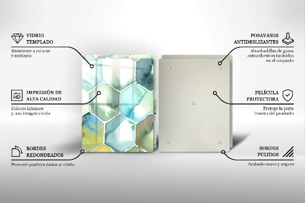 Tábua de vidro Hexágonos em aquarela