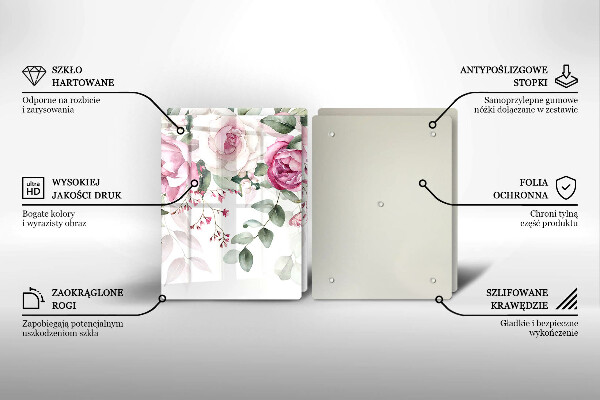 Tábua de vidro Rosas em aquarela