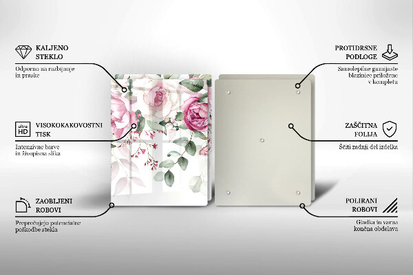 Tábua de vidro Rosas em aquarela