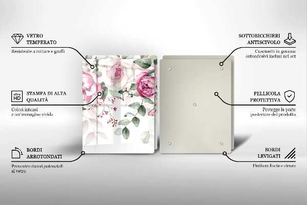 Tábua de vidro Rosas em aquarela