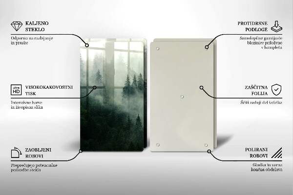 Tábua de corte de vidro Paisagem de floresta enevoada