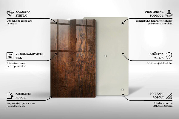 Tábua de corte de vidro Placa de madeira escura