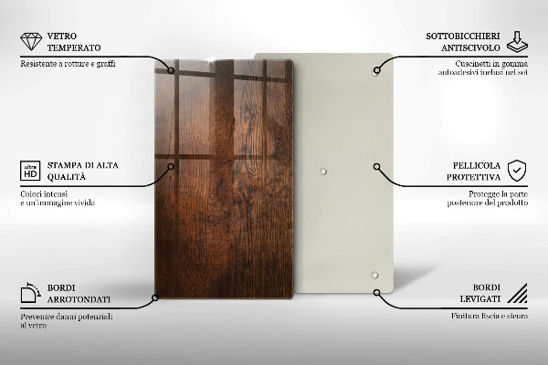 Tábua de corte de vidro Placa de madeira escura