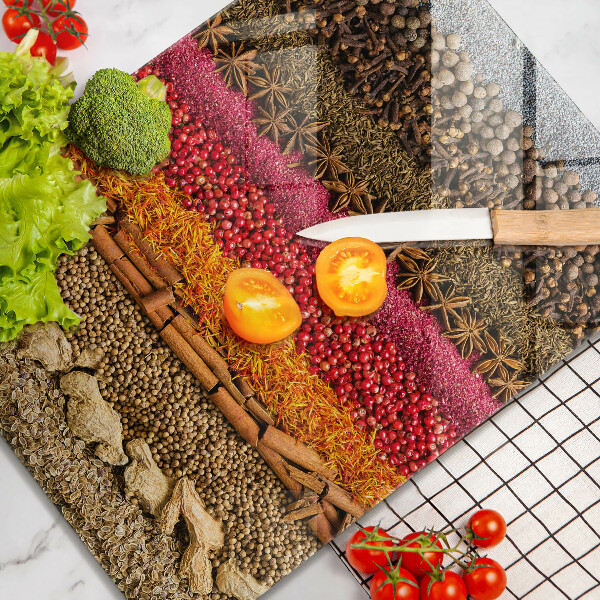 Tábua de cortar com estampa de especiarias coloridas