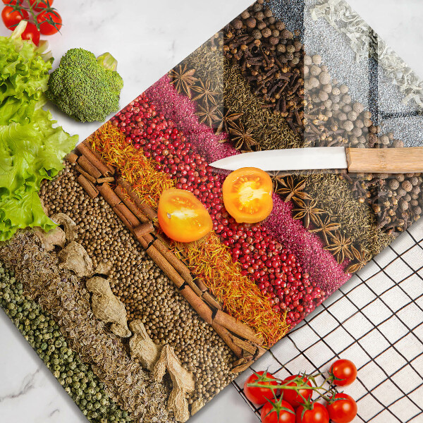 Tábua de cortar com estampa de especiarias coloridas