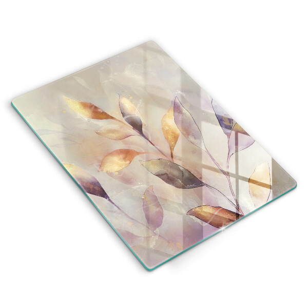 Tábua de corte com pintura de folhas estilo boho