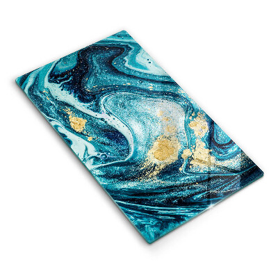 Tábua de cortar de vidro com estampa abstrata azul e dourado