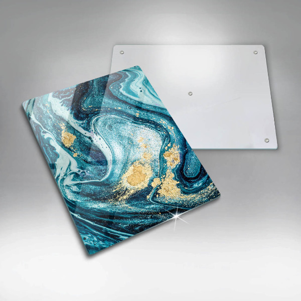 Tábua de cortar de vidro com estampa abstrata azul e dourado