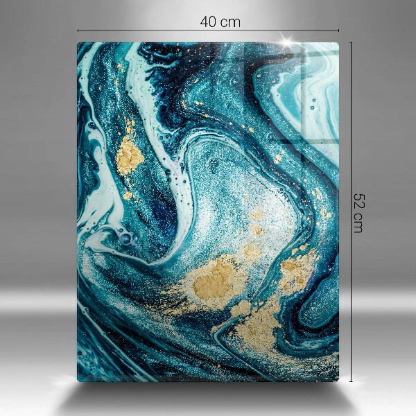 Tábua de cortar de vidro com estampa abstrata azul e dourado