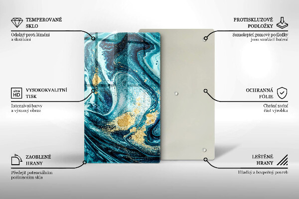 Tábua de cortar de vidro com estampa abstrata azul e dourado