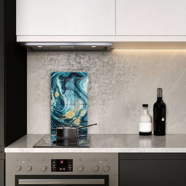 Tábua de cortar de vidro com estampa abstrata azul e dourado