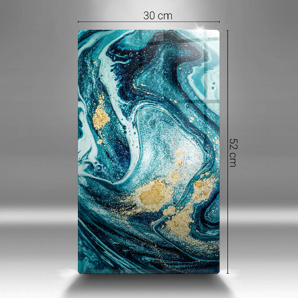 Tábua de cortar de vidro com estampa abstrata azul e dourado