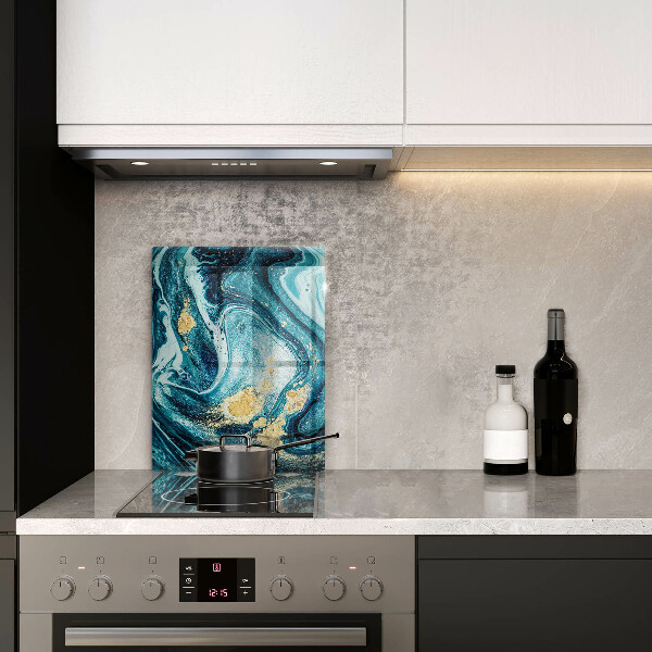 Tábua de cortar de vidro com estampa abstrata azul e dourado