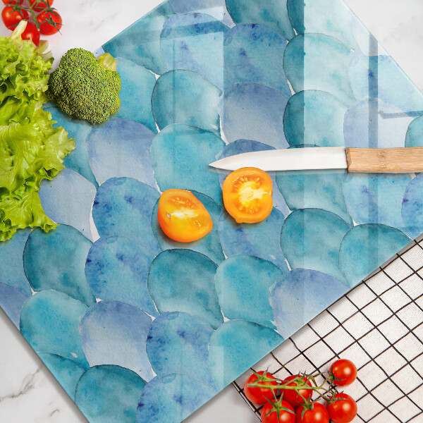 Tábua de cozinha com estampa de escamas em aquarela