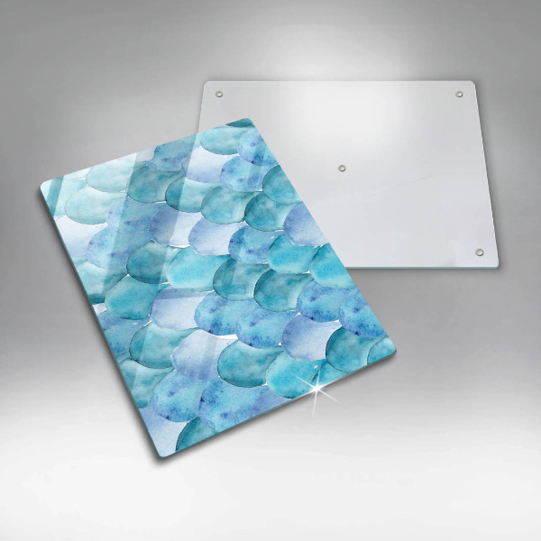 Tábua de cozinha com estampa de escamas em aquarela